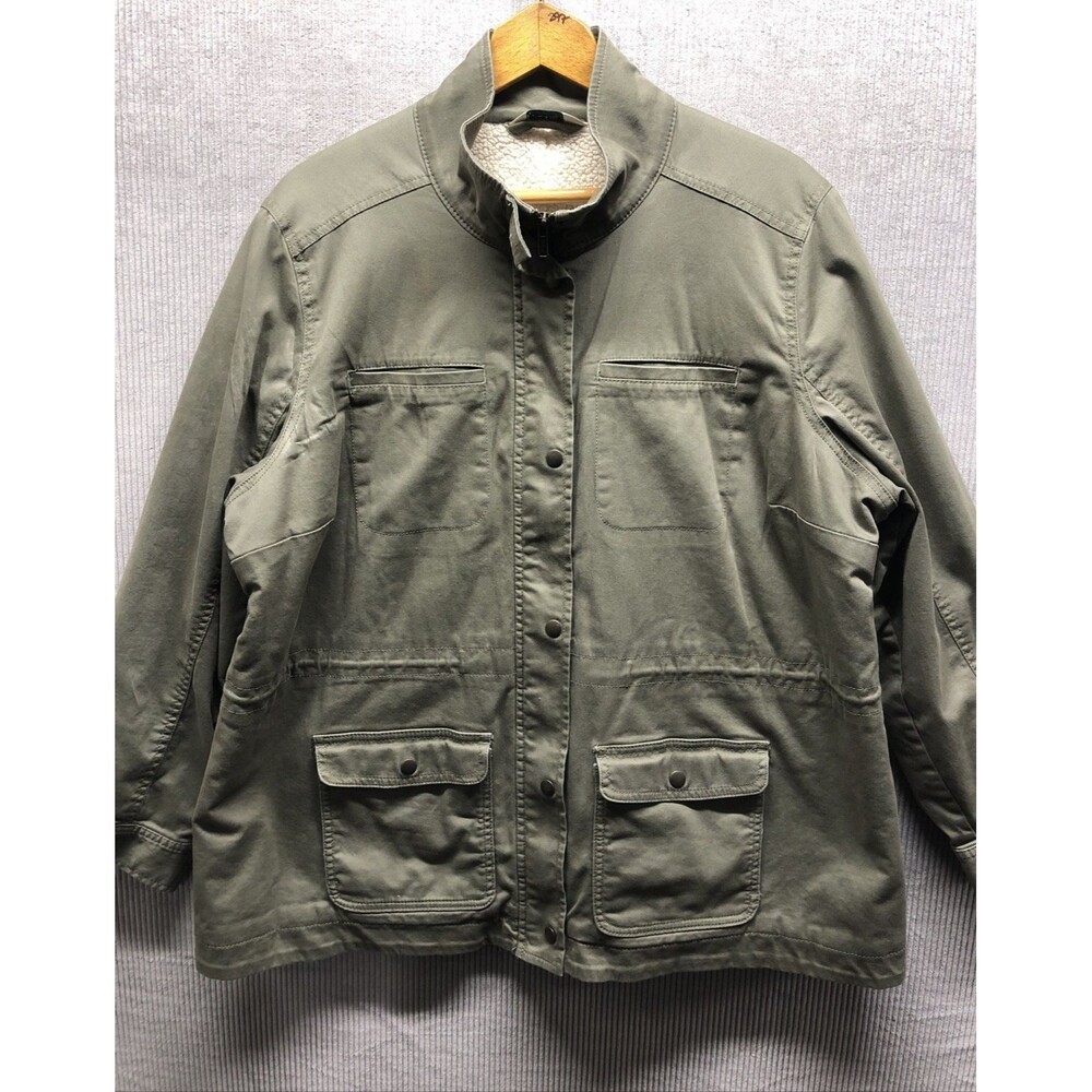 LL Bean Chore Jacket Womens 2X Green Fleece Lined Barn Coat Farm Workwear